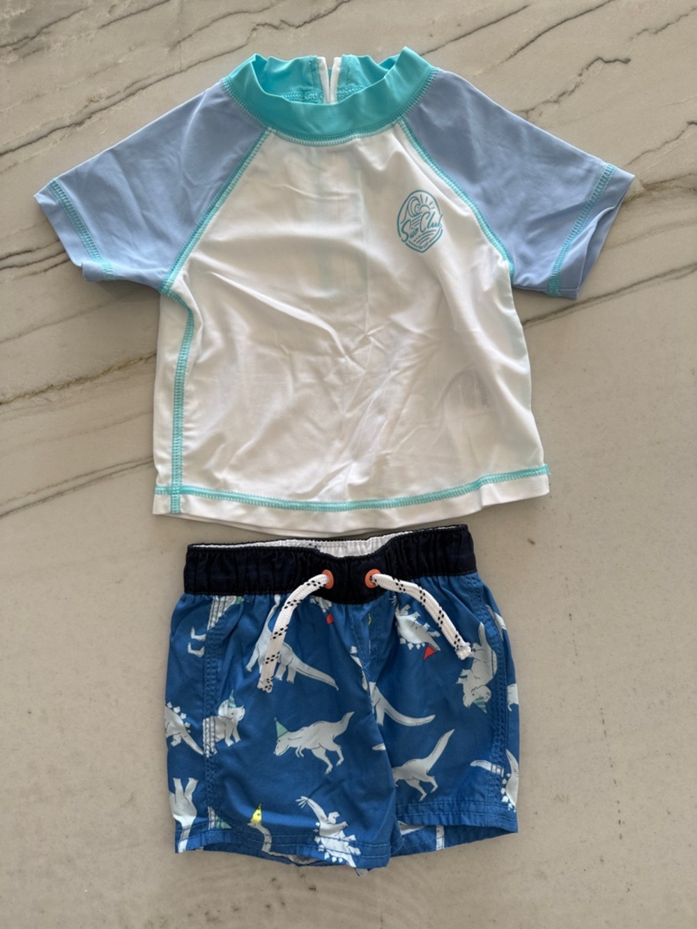 GAP Baby Rash Guard with Blue Dino Swim Trunks